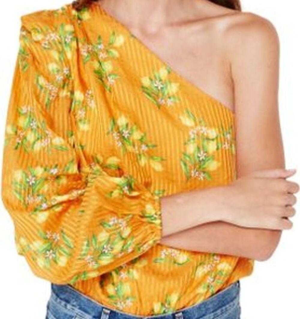 Cami NYC The Lenore Silk Bodysuit One Shoulder Long Sleeve Yellow Citrus S NWT